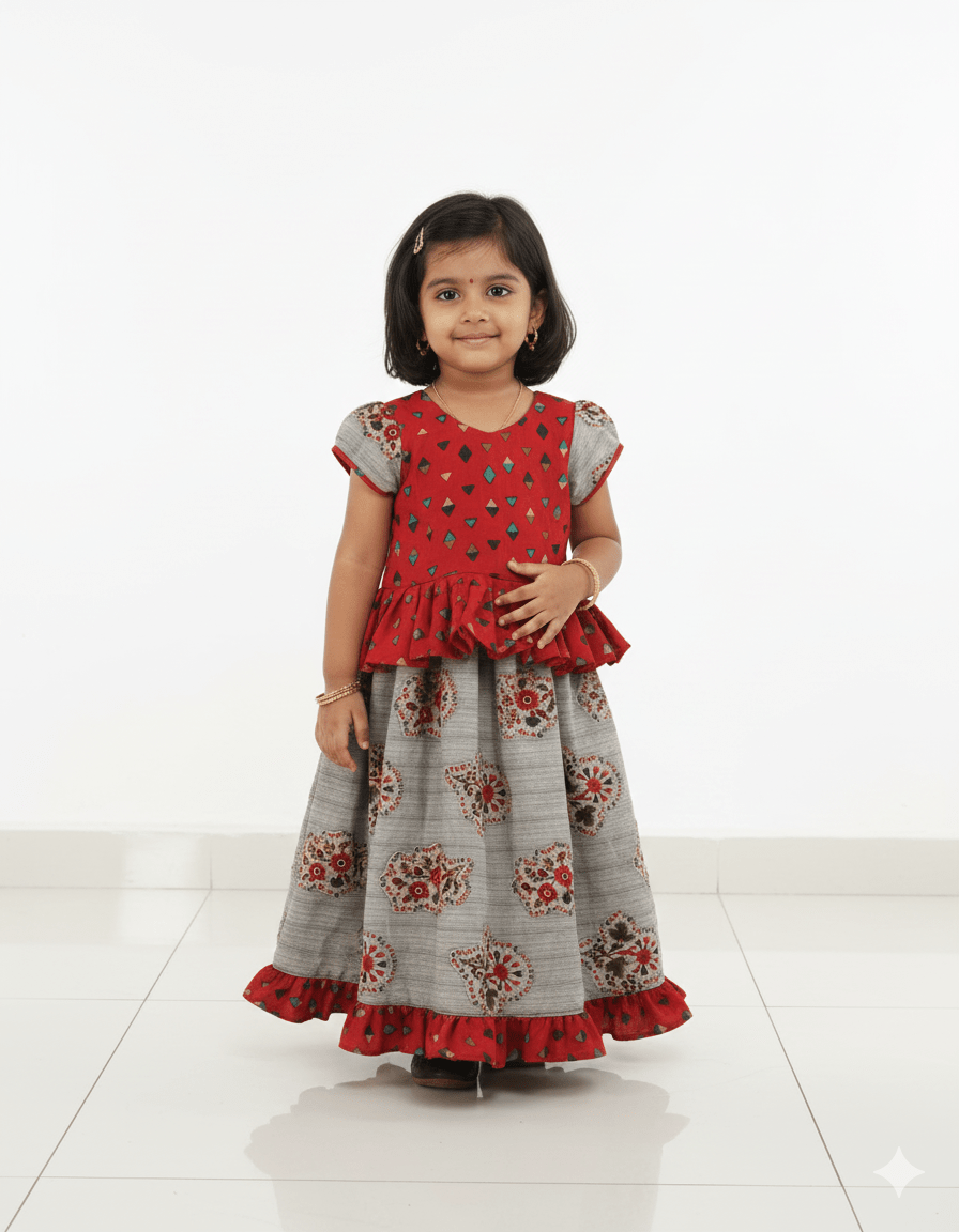 Kids Maroon And Grey Cotton Tops Skirt PPP947 - Prince N Princess