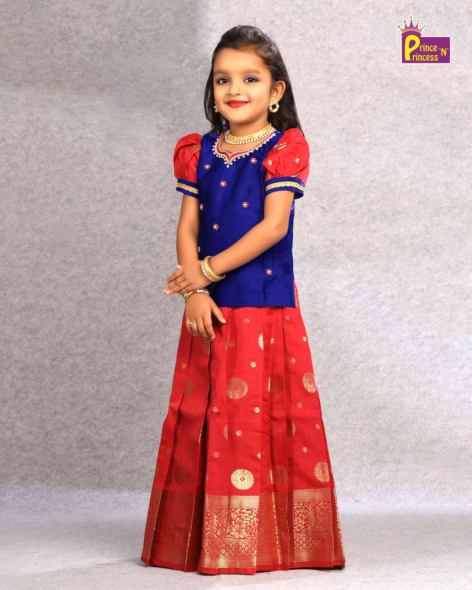Kids Maroon Blue Grand Aari Work Pattu Pavadai PPP1097 - Prince N Princess