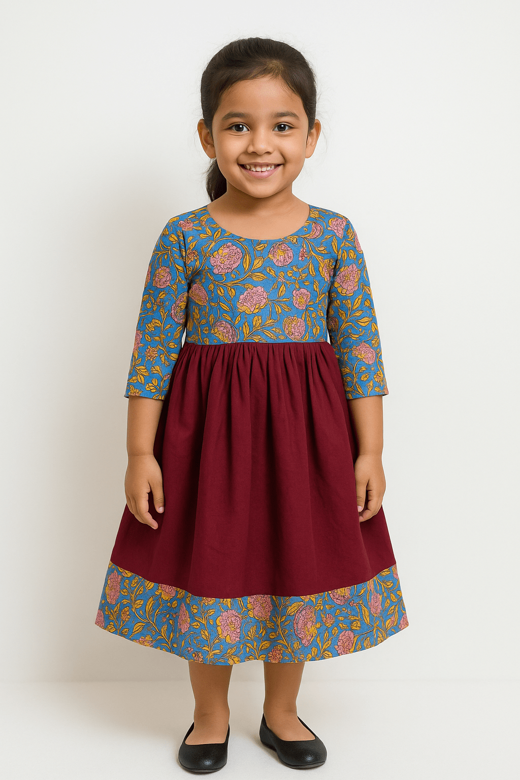 Kids Maroon Cotton Frock CF314 - Prince N Princess