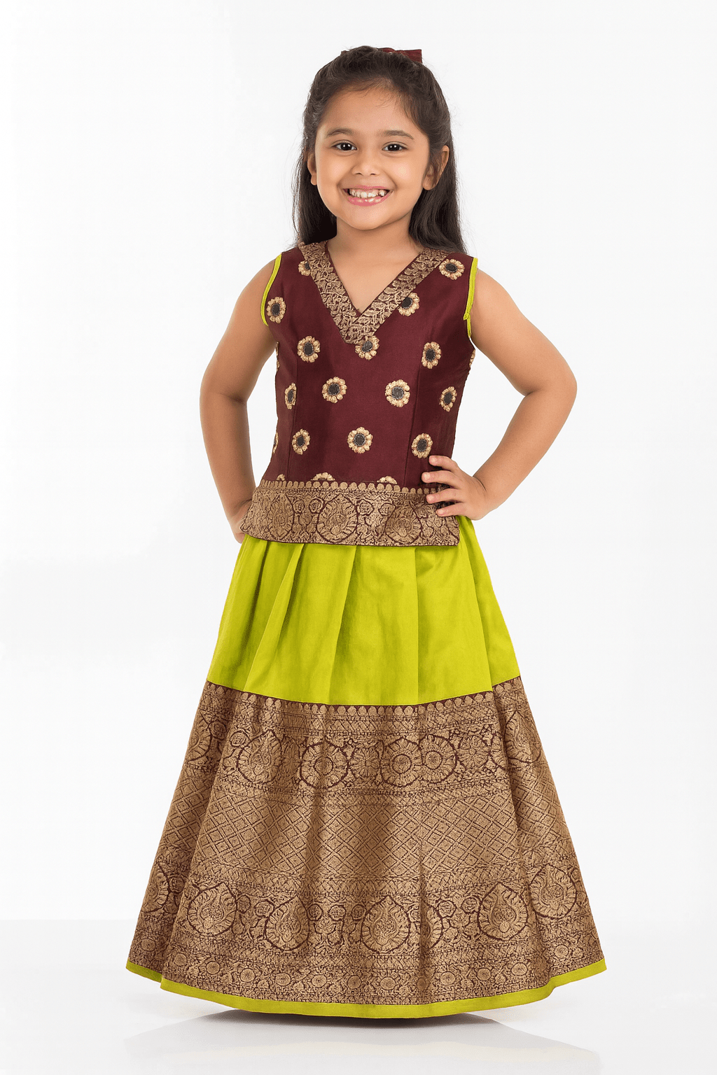 Kids Maroon Green Traditional Pattupavadai PPP1718 - Prince N Princess