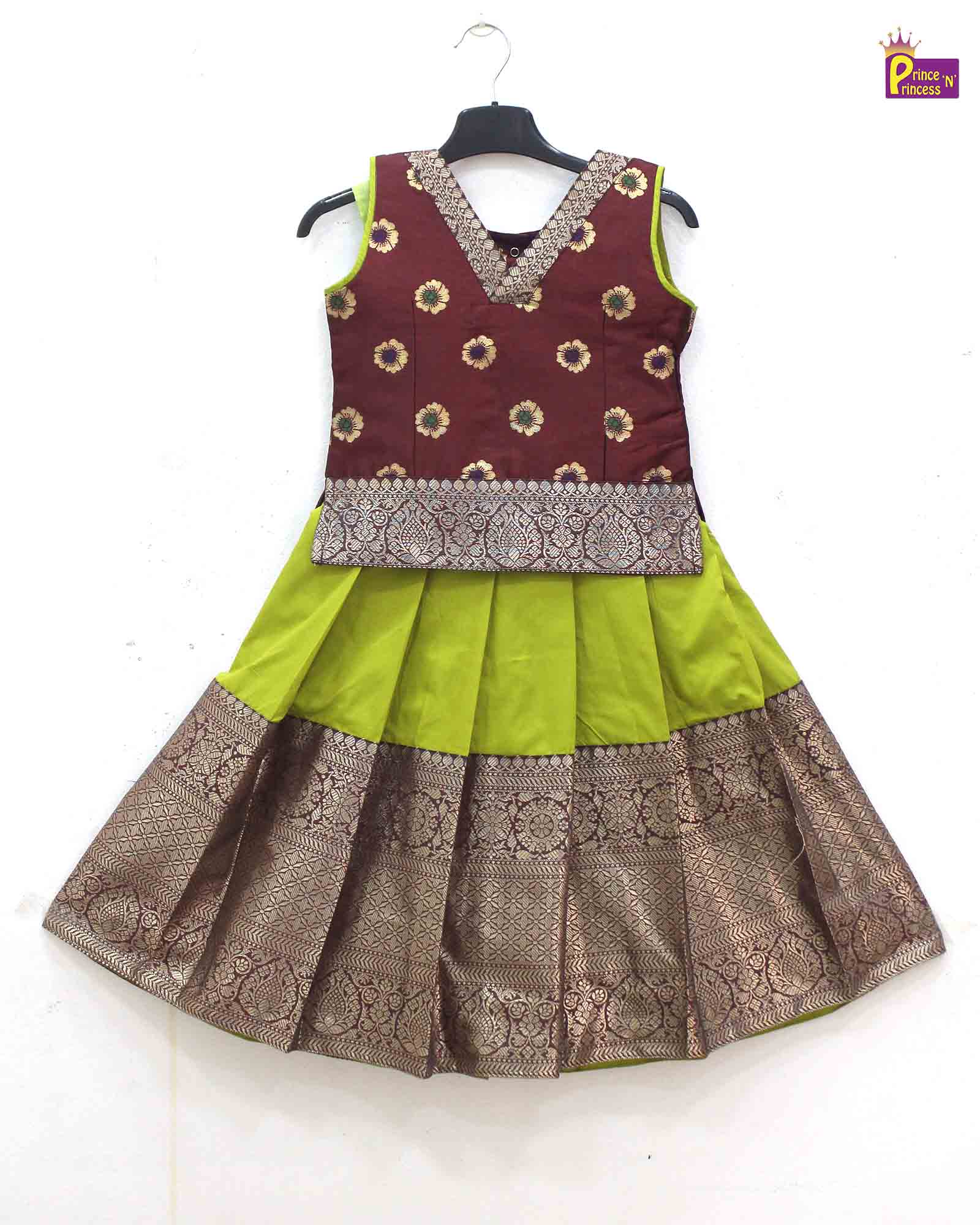 Kids Maroon Green Traditional Pattupavadai PPP1718 - Prince N Princess