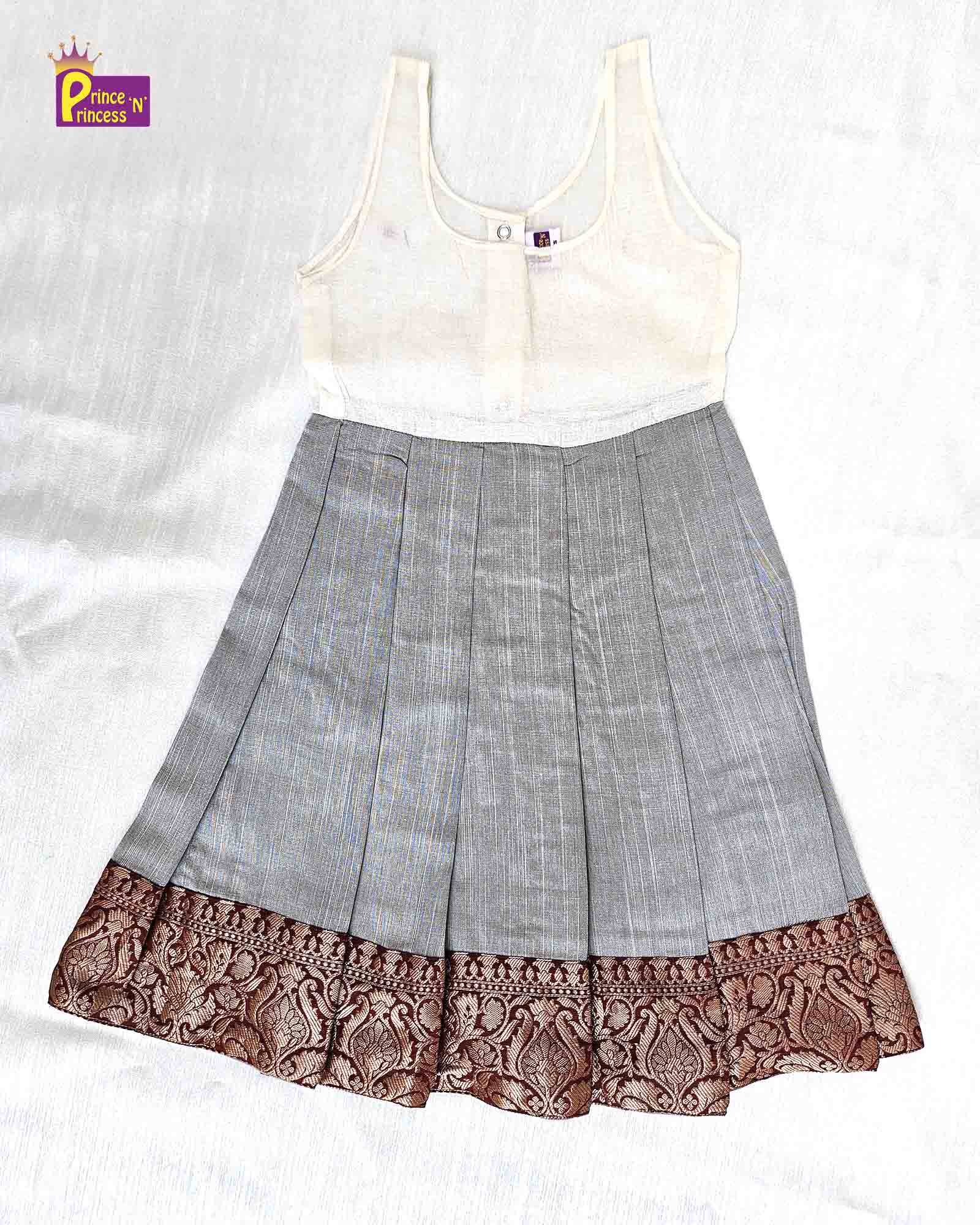 Kids Maroon Grey Traditional Pattu pavadai PPP1509 - Prince N Princess