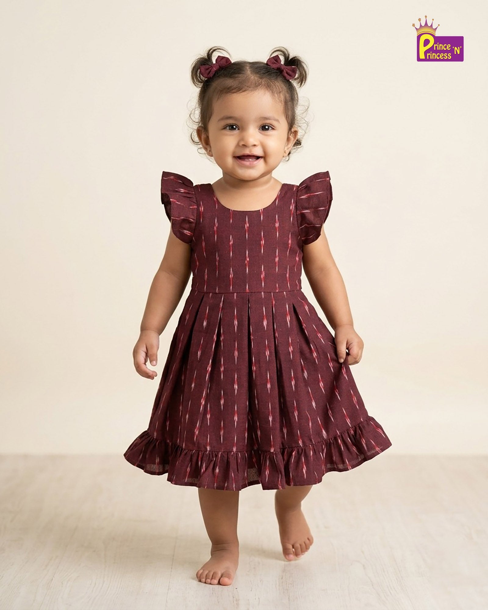 Kids Maroon Ikkat Cotton Frock CF418 for kids festival wear