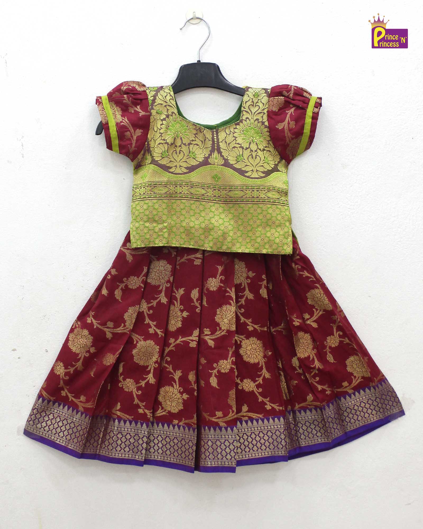 Kids Maroon Raw Silk Pattu pavadai PPP1259 - Prince N Princess