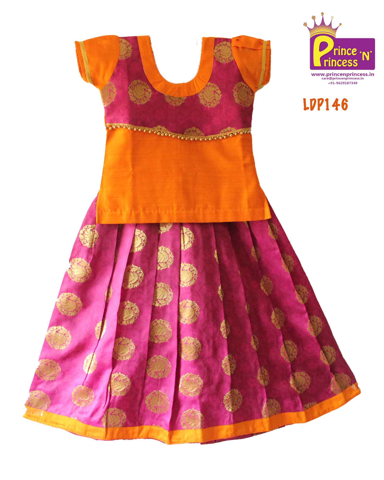 Kids Traditional Pattu Pavadai - Meganta with Orange Raw Silk │PPP506 - Prince N Princess