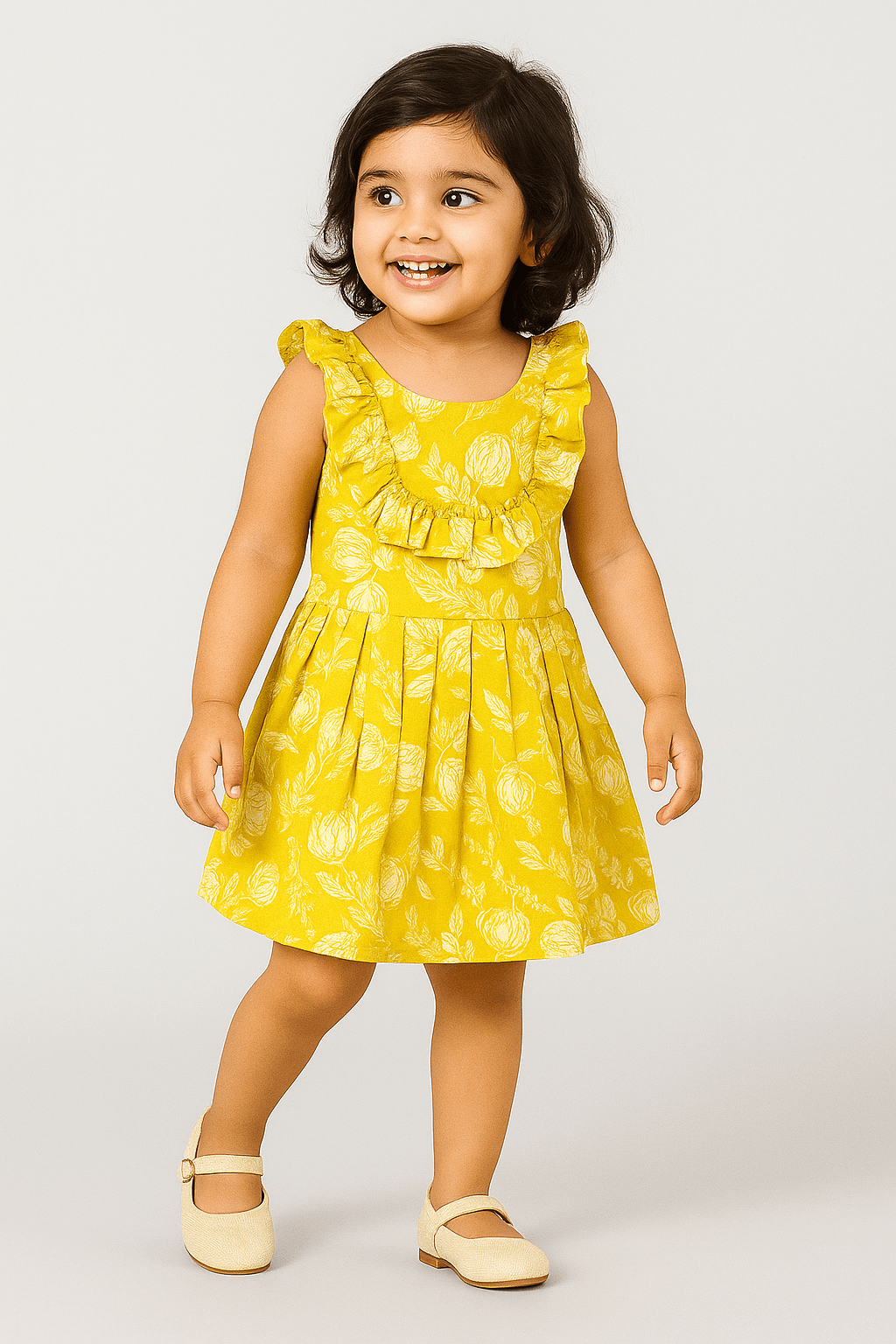 Kids Mustard Cotton Frock CF349 - Prince N Princess