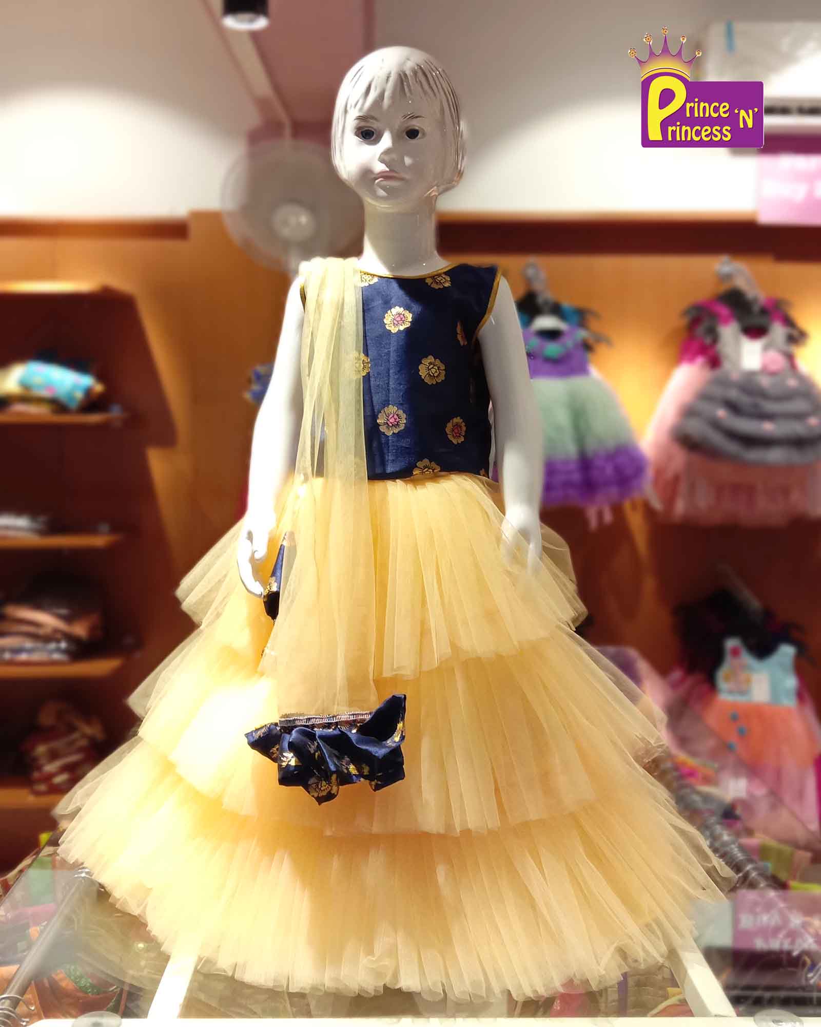 Kids Navy and Sandal Lehenga Choli LC078 - Prince N Princess