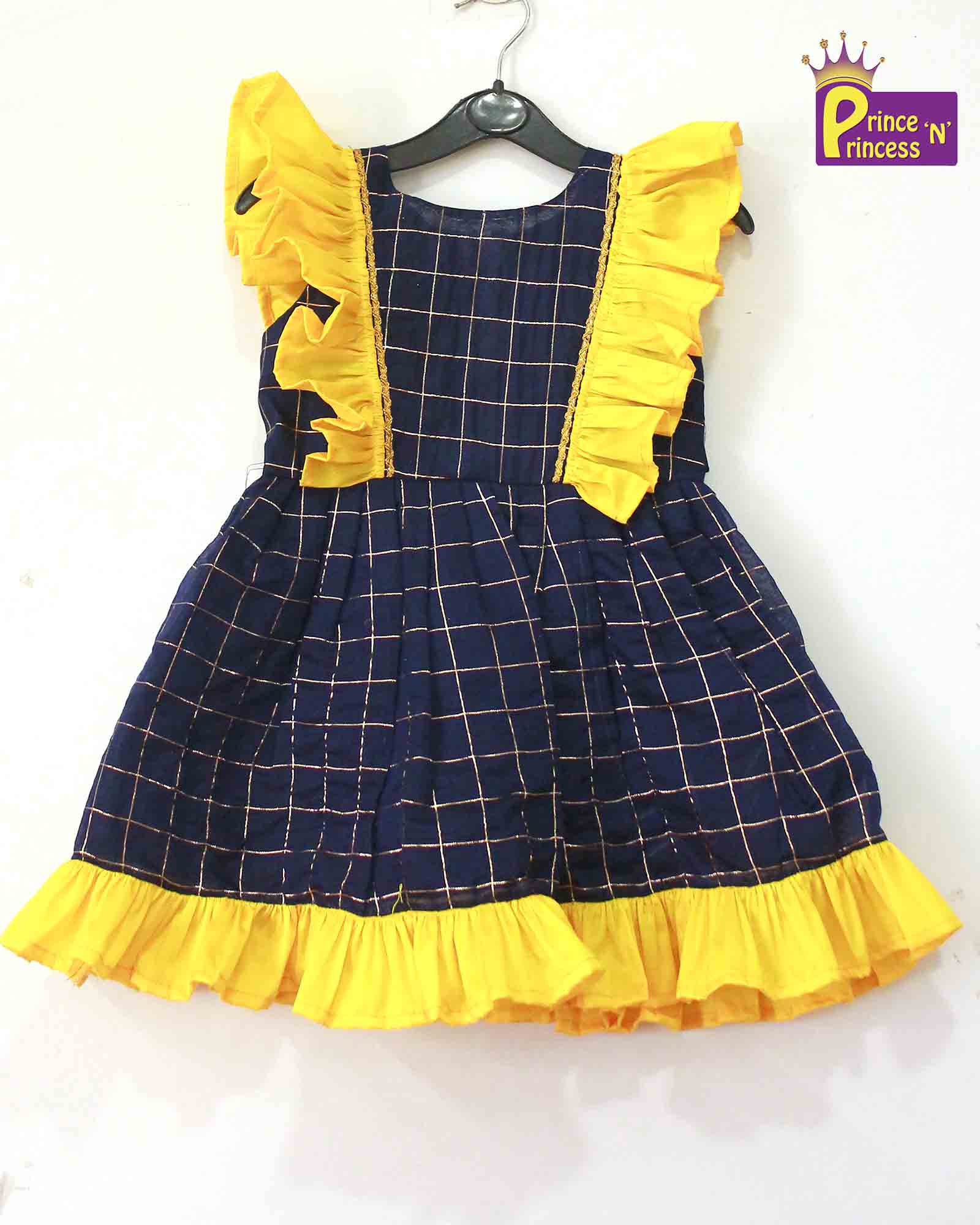 Kids Navy and Yellow Party Frock LDF147 - Prince N Princess