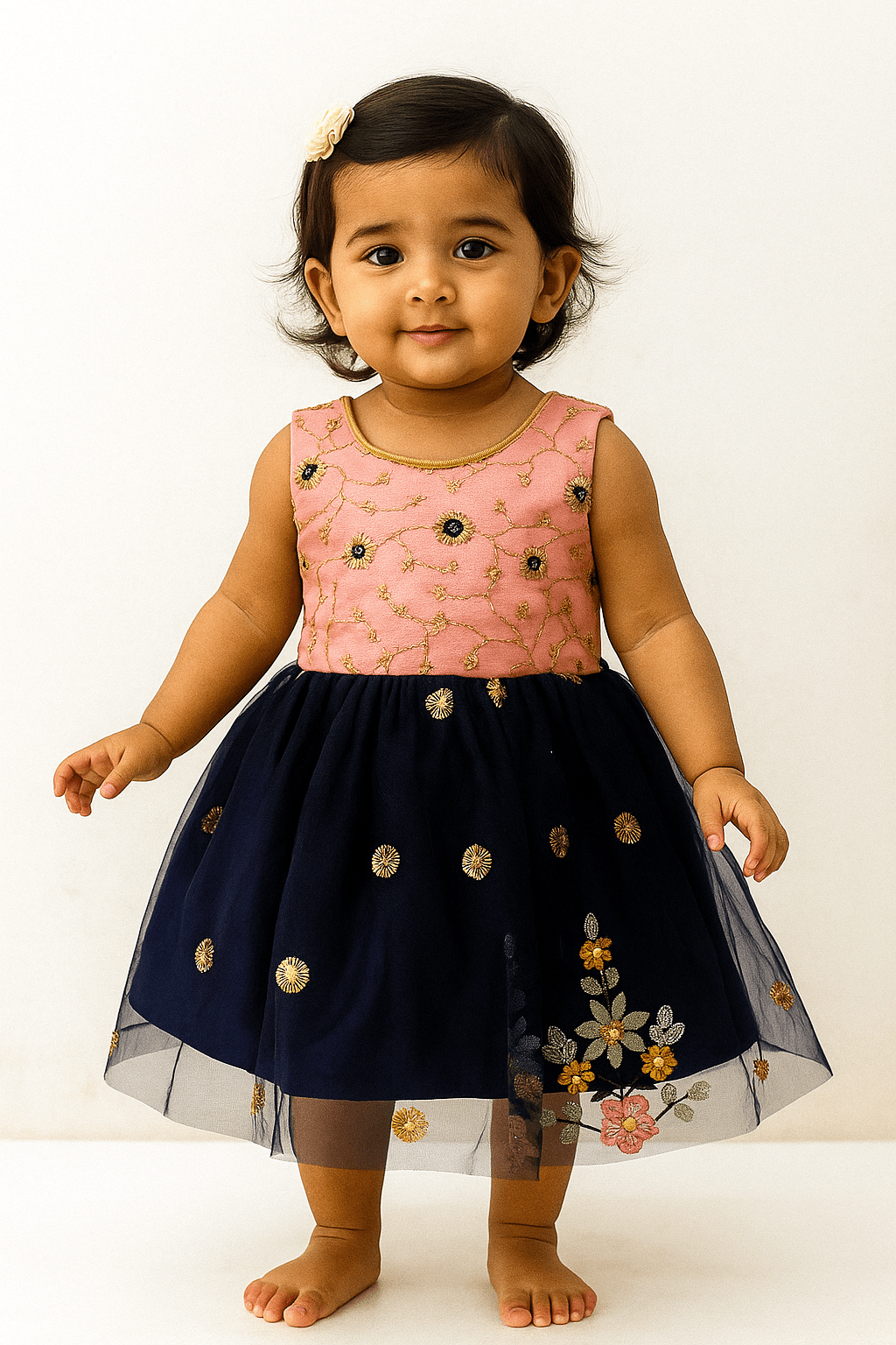 Kids Navy blue Pink Party Frock LDF313 - Prince N Princess