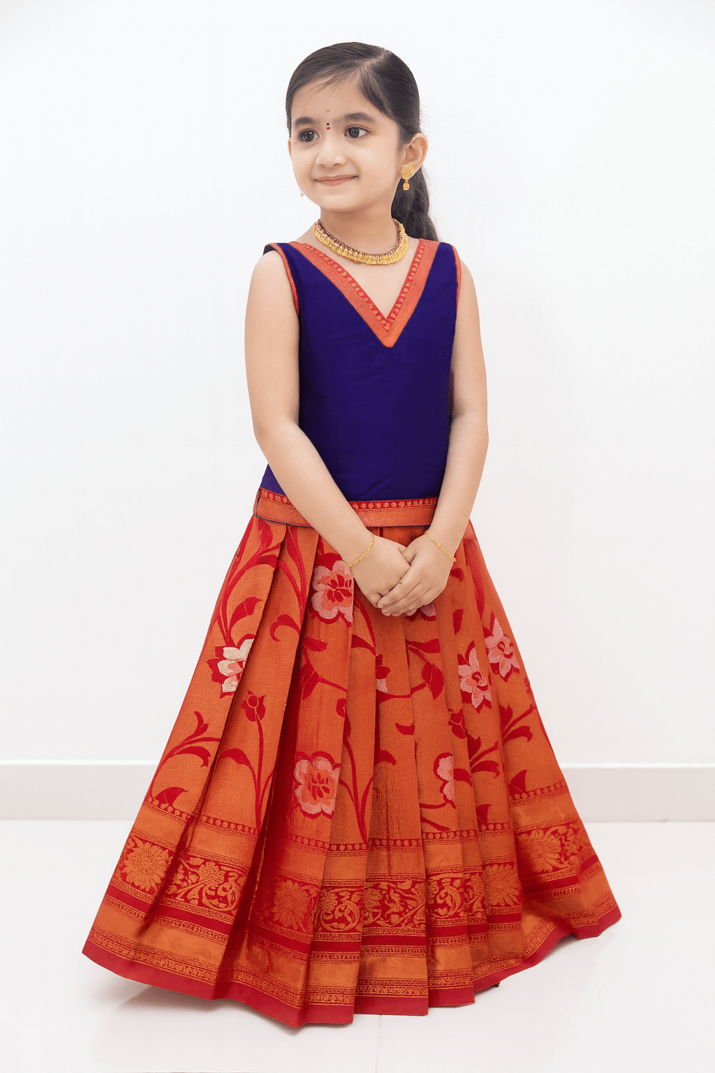Kids Navy Blue Red Traditional Pattupavadai PPP1844 - Prince N Princess