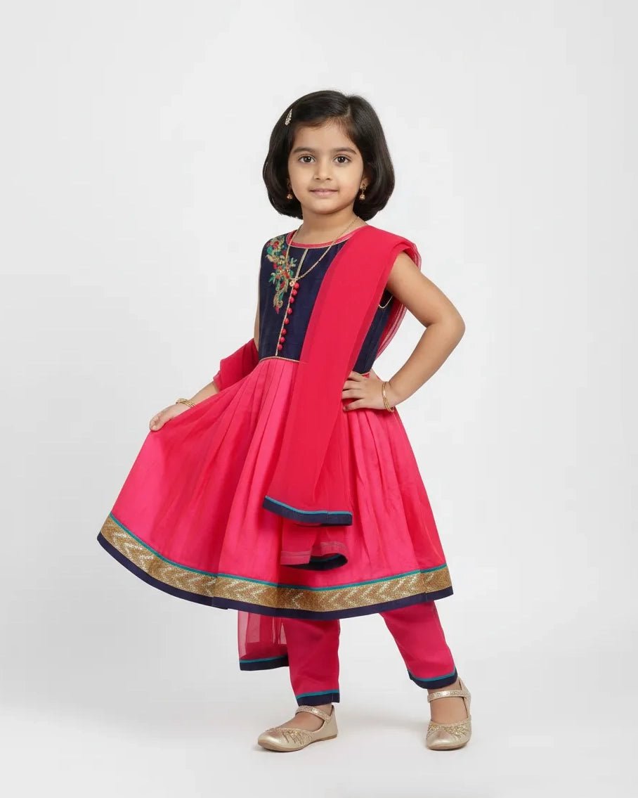 Kids Navy With Baby Pink Full Gown WGF083 - Prince N Princess