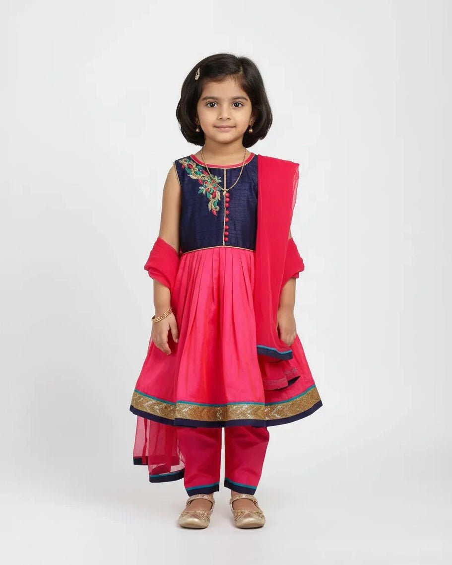 Kids Navy With Baby Pink Full Gown WGF083 - Prince N Princess