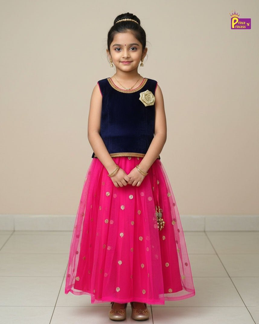 Kids Navy With Pink Emproidery Lehenga Choli LC113 - Prince N Princess