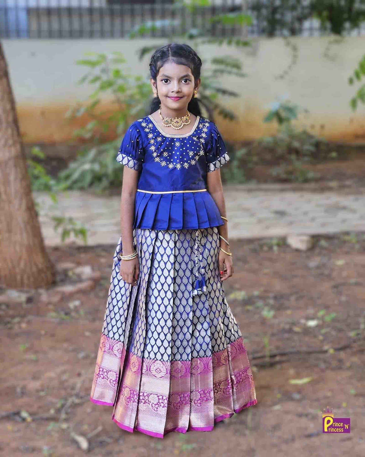 Kids Neavy Blue Traditional AARI Work pattu Pavadai PPP1544 - Prince N Princess