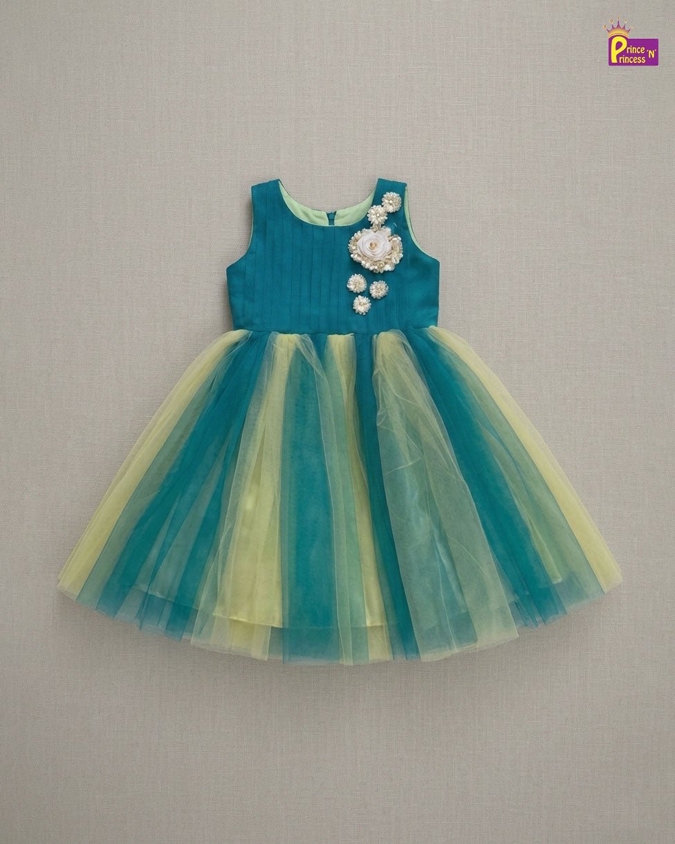 Kids Netted Full Gown Rama Green with Sandal WGF009 - Prince N Princess