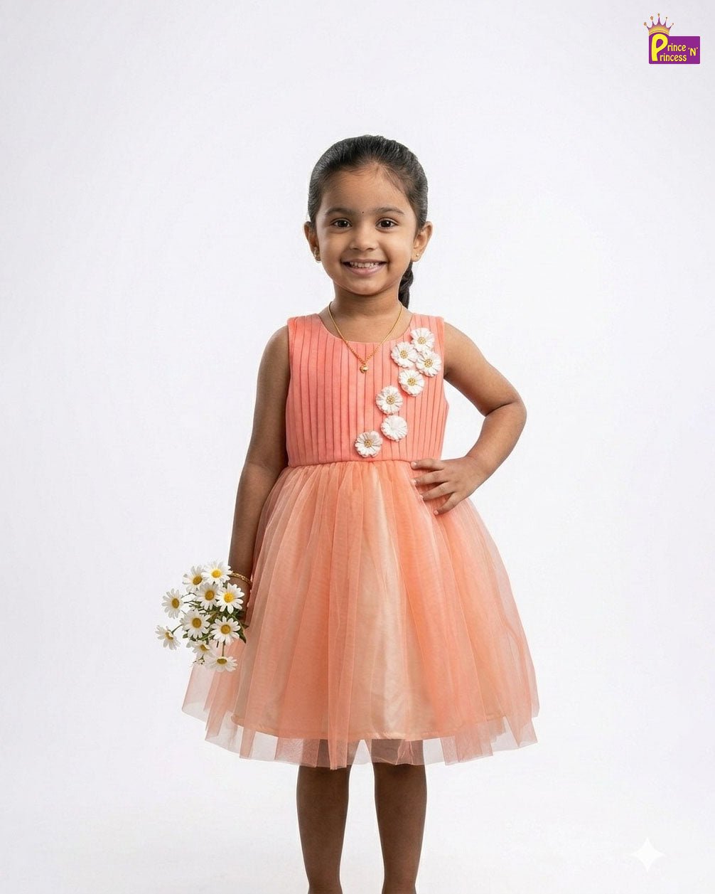 Kids Netted Party Gown in Peach WGF064 - Prince N Princess