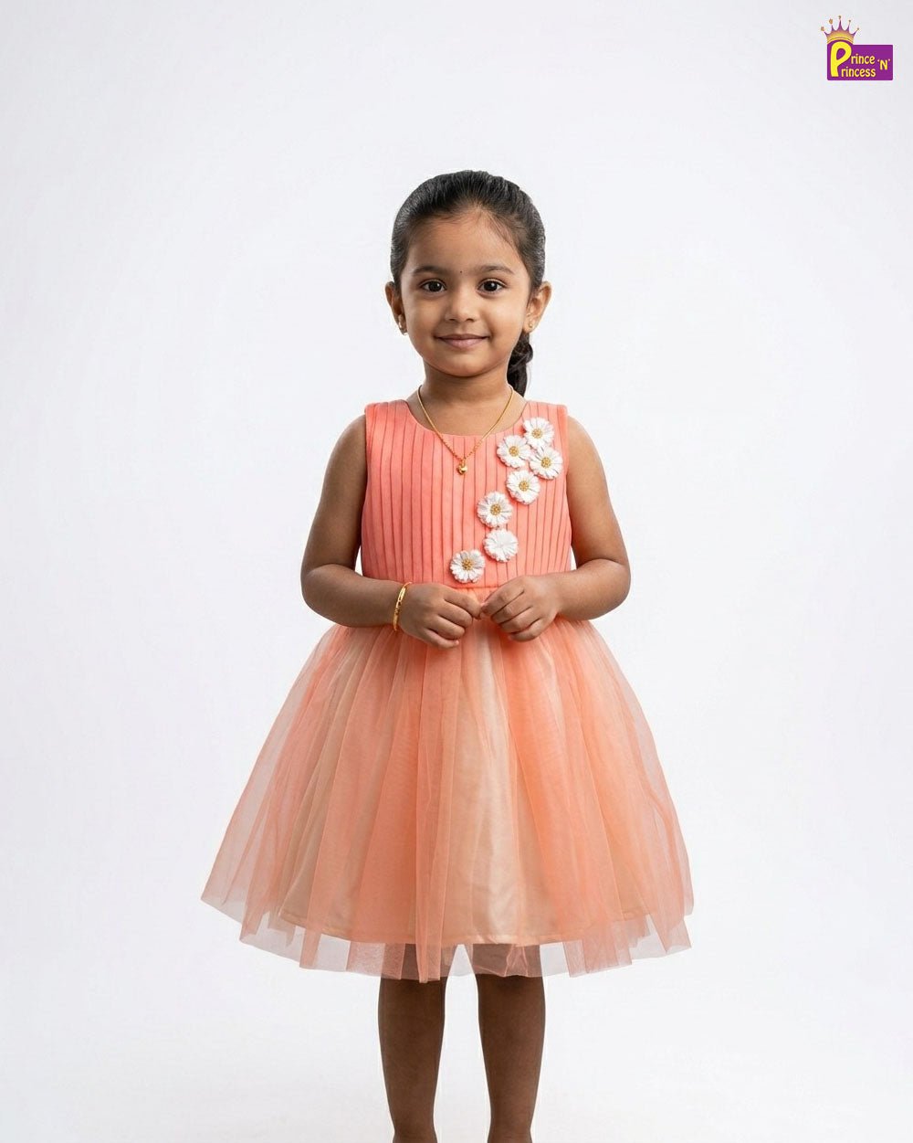 Kids Netted Party Gown in Peach WGF064 - Prince N Princess