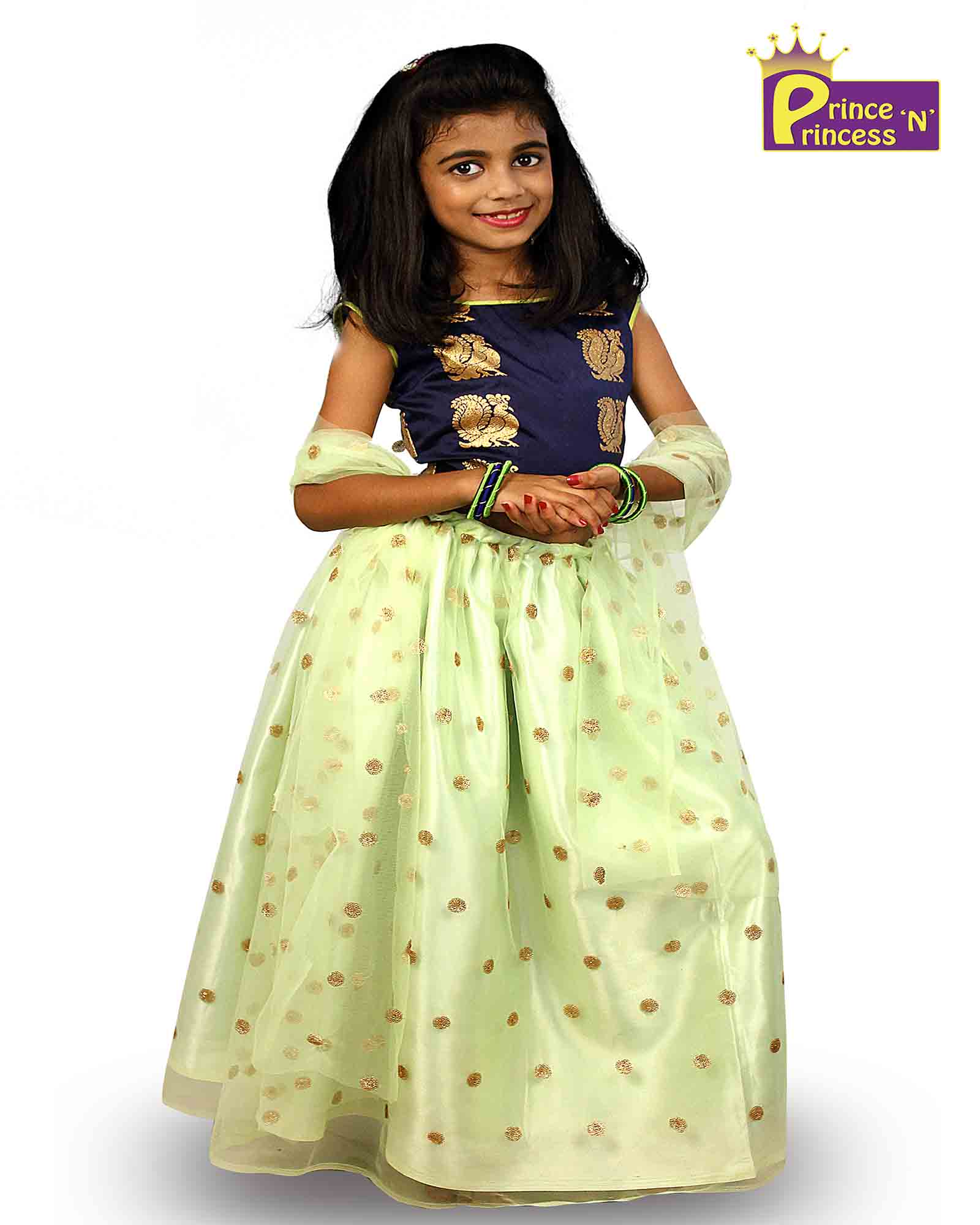 Kids Nevy Blue With Pista Green Sequence Embroidery Lehenga Choli LC030 - Prince N Princess