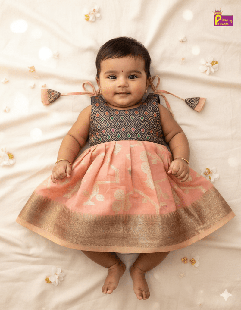 Kids New Born Peach Silk Frock LF1020 - Prince N Princess