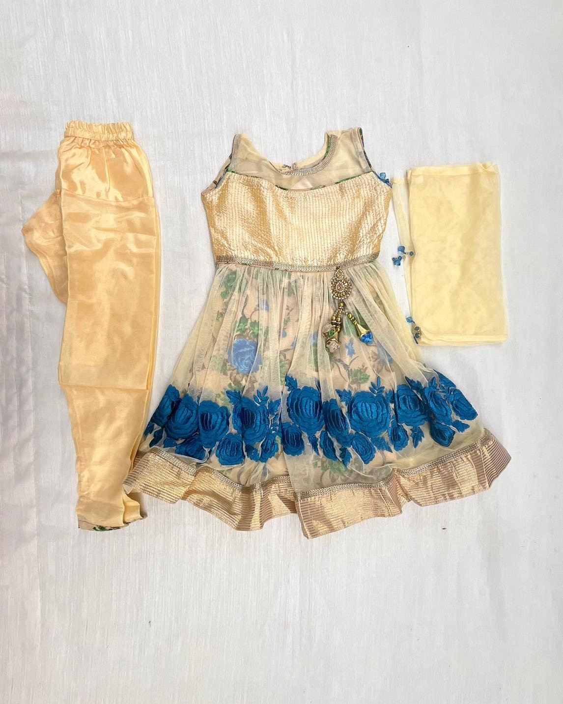 Kids Off White With Blue Full Gown WGF082 - Prince N Princess