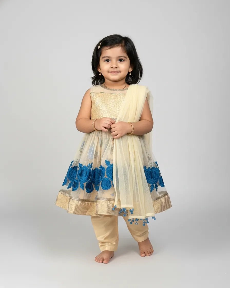Kids Off White With Blue Full Gown WGF082 - Prince N Princess