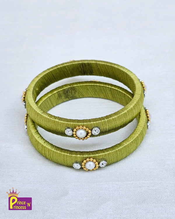 Kids Olive Green Silk Thread Bangles BA010 - Prince N Princess