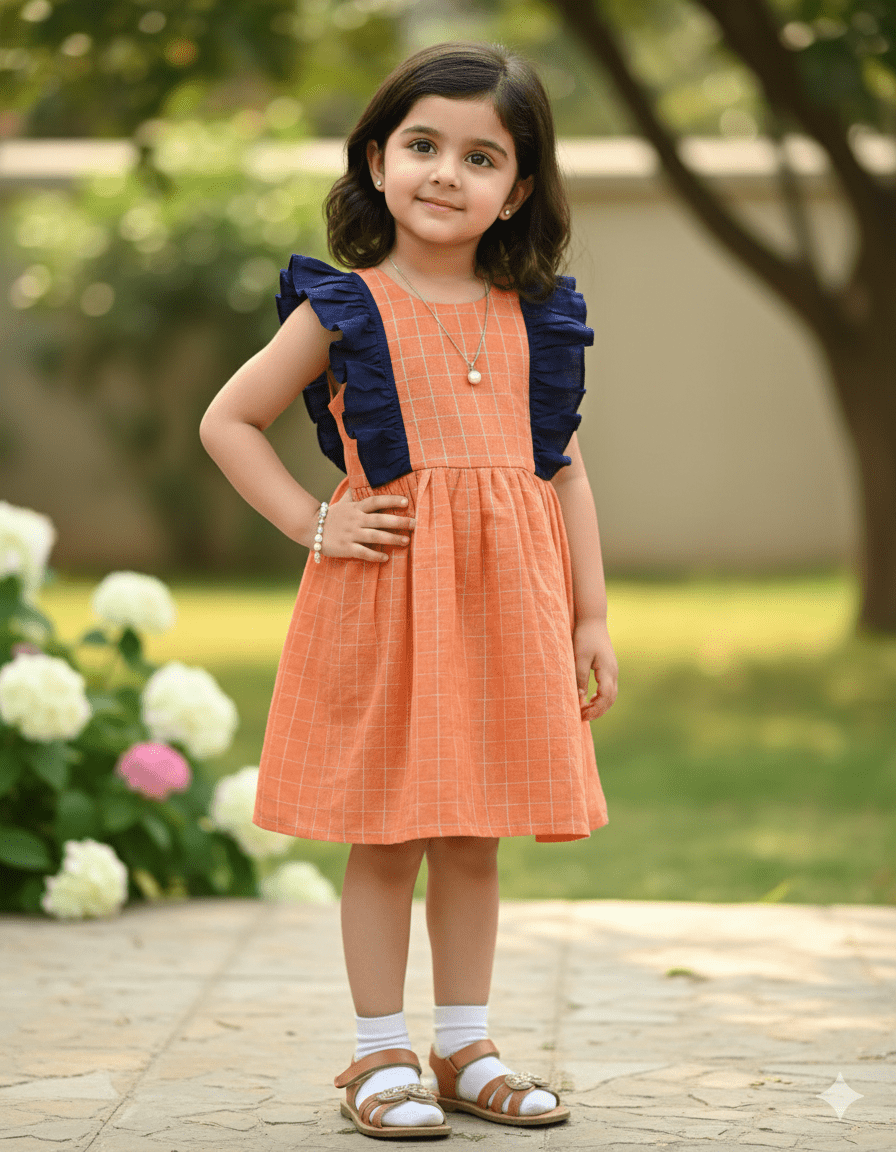 Kids Orange and Navy Party Frock LDF214 - Prince N Princess