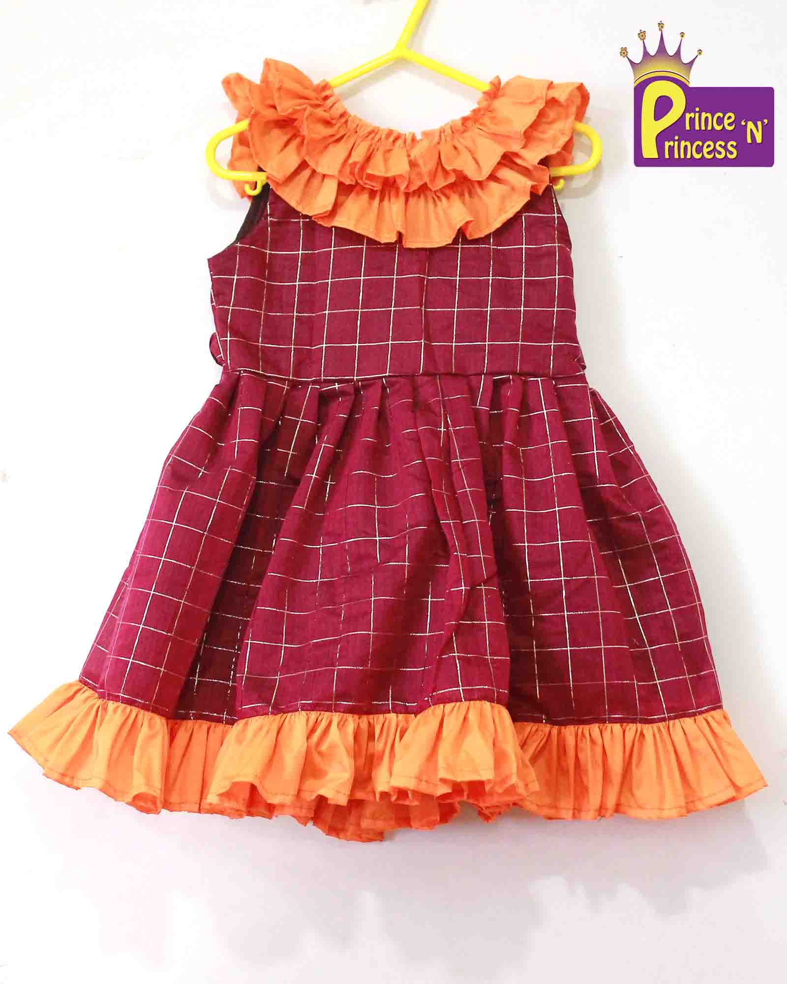Kids Orange and Whine Party Frock LDF152 - Prince N Princess