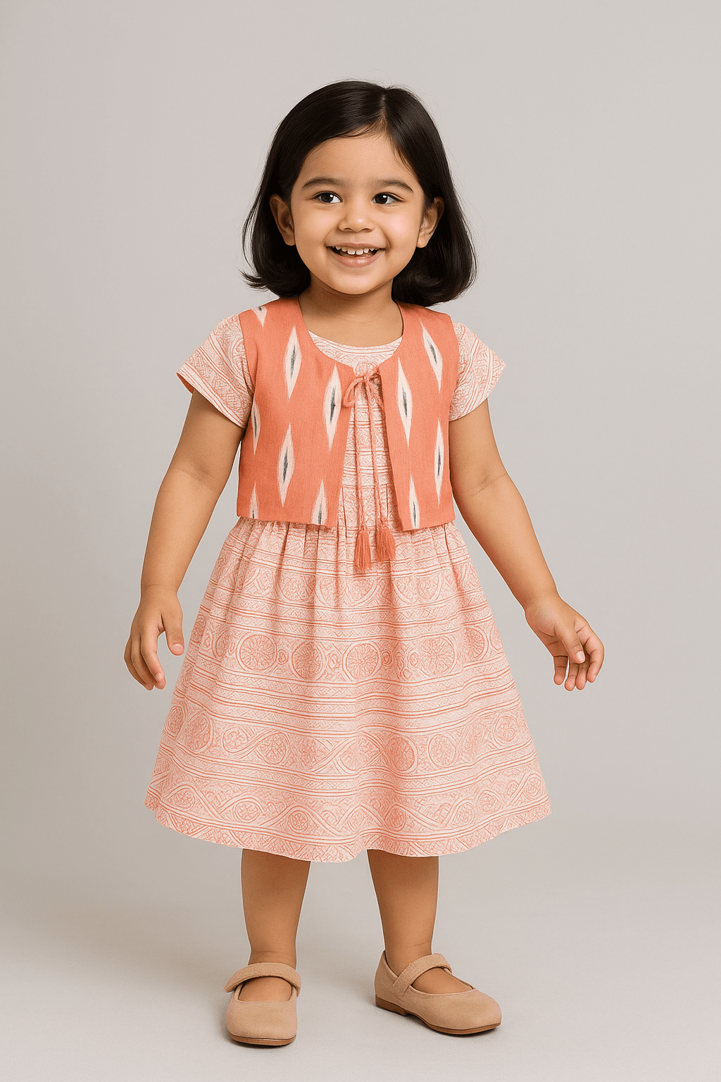 Kids Orange Coat Cotton Frock CF322 - Prince N Princess