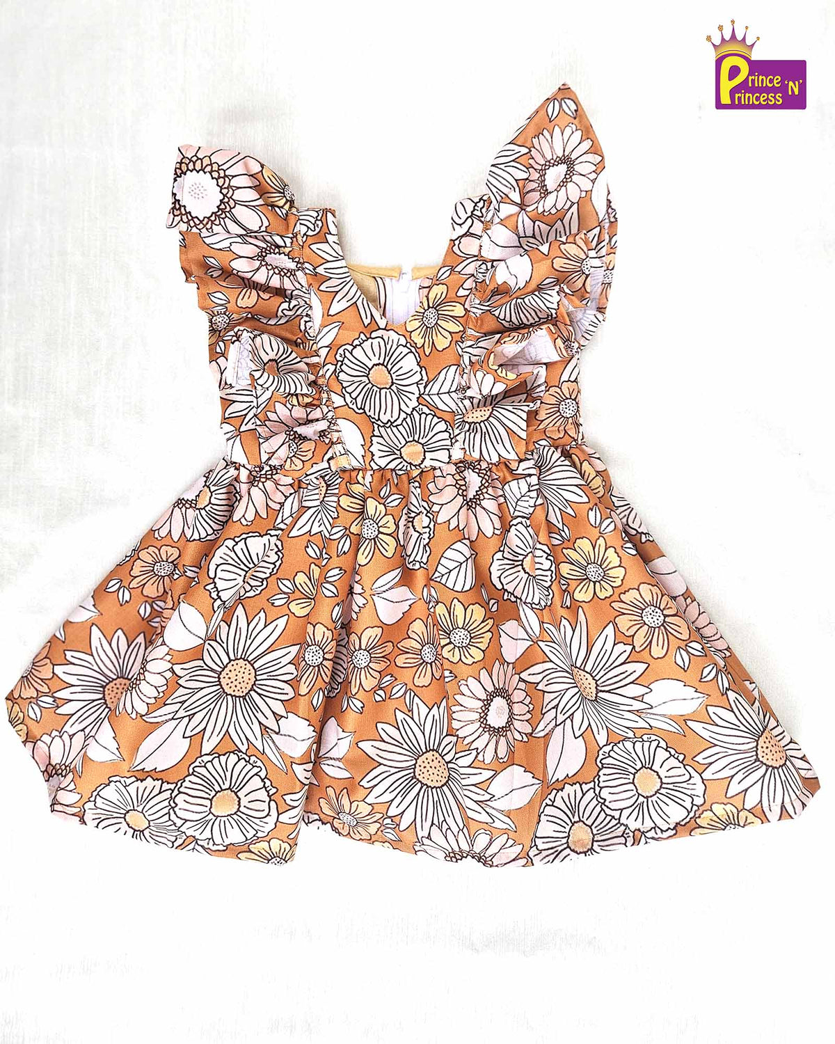 Kids Orange Floral Cotton Frock CF313 for kids festival wear
