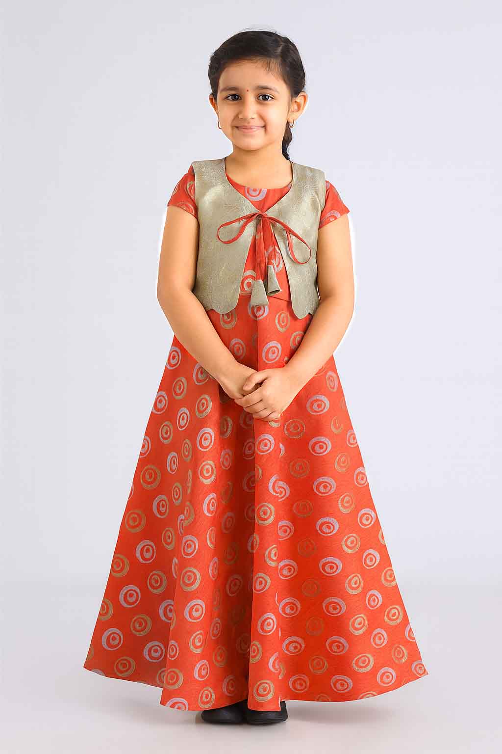 Kids Orange Halfwhite Ethnic Coat Gown PG420 - Prince N Princess