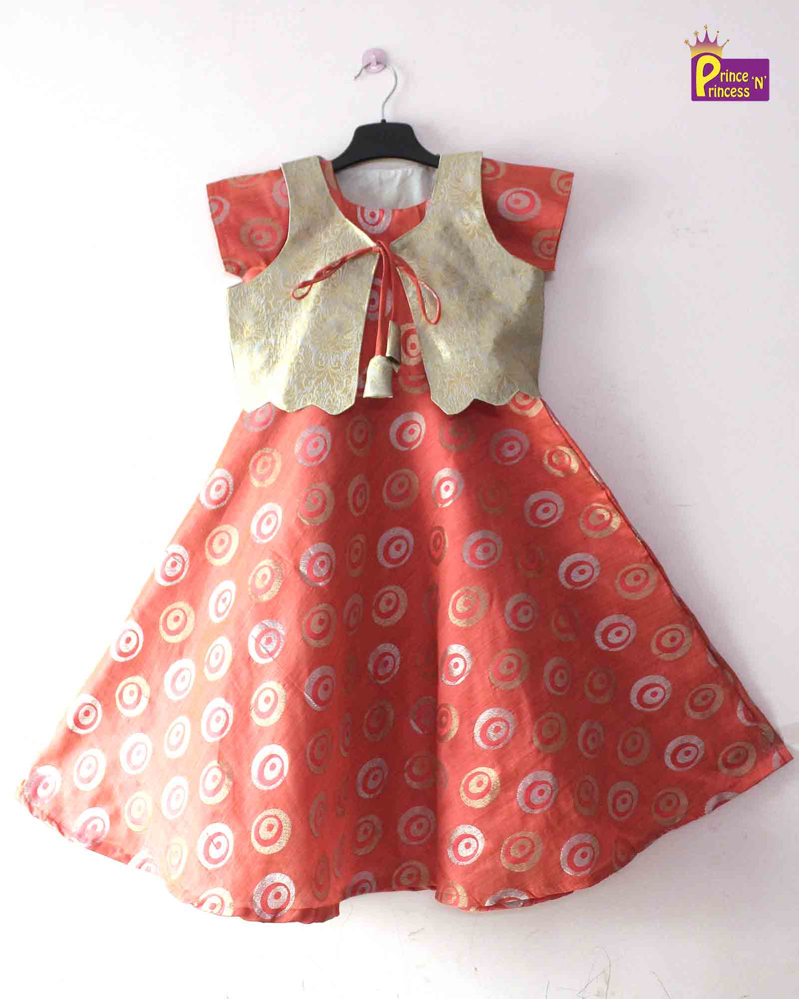 Kids Orange Halfwhite Ethnic Coat Gown PG420 - Prince N Princess