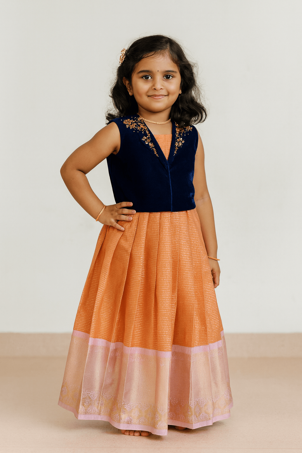 Kids Orange Navy Traditional Gown PG568 - Prince N Princess