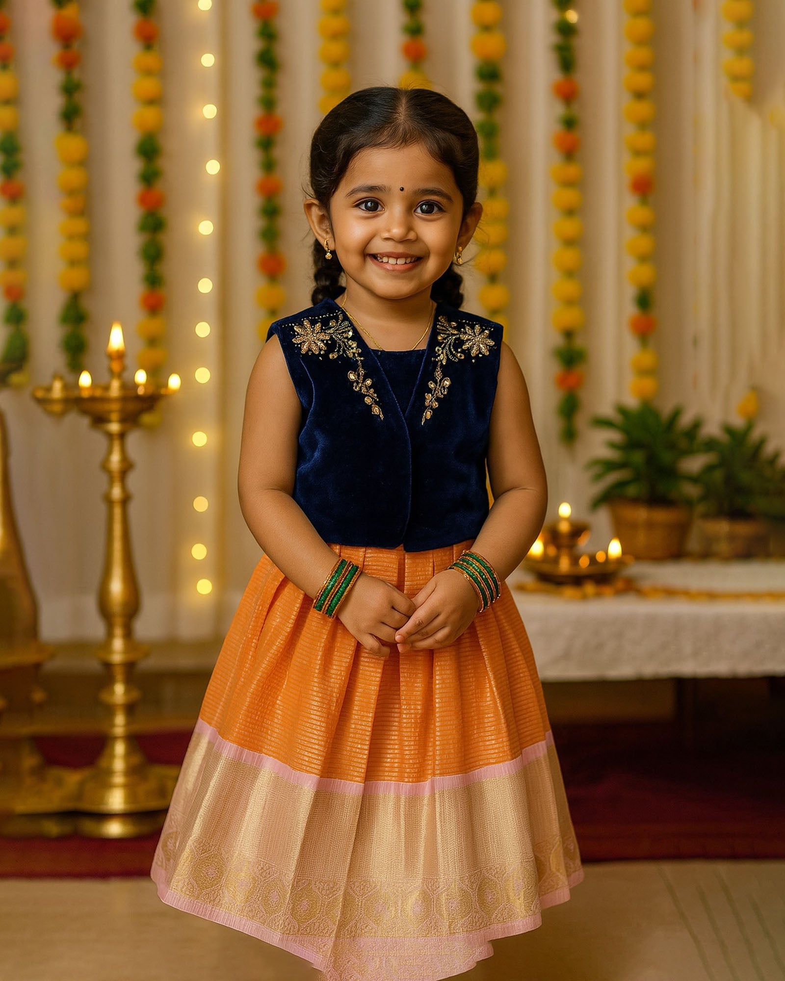Kids Orange Navy Traditional Gown PG568 - Prince N Princess