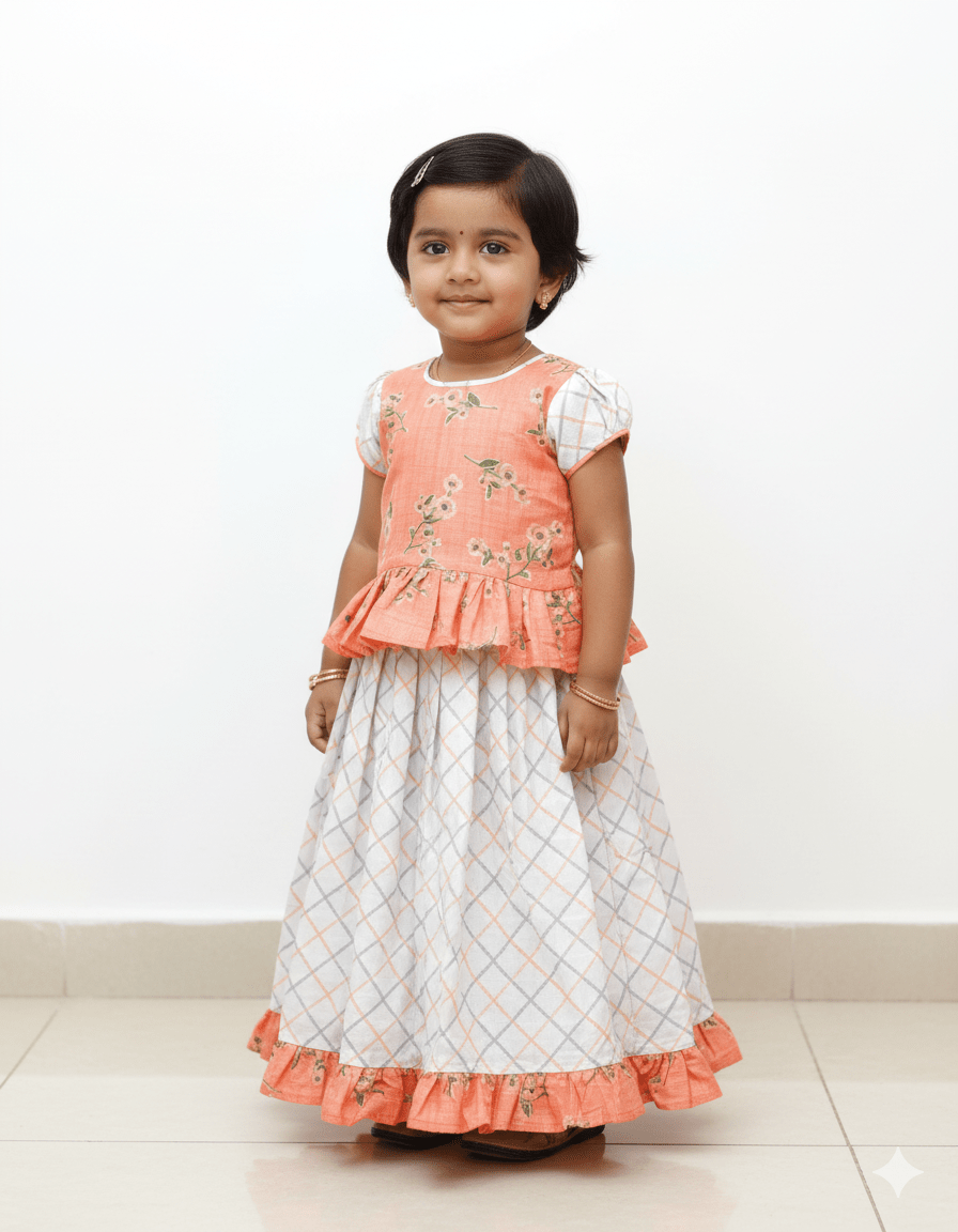 Kids Orange white Printed Cotton Tops Skirt PPP1024 - Prince N Princess