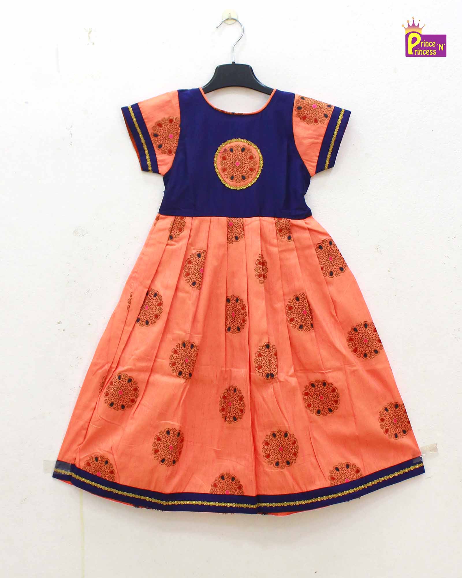 Kids Orange with Navy Ethnic Party Gown PG536 - Prince N Princess