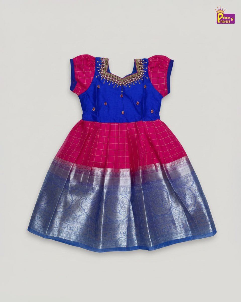 Kids Organza AARI Ethnic Party Gown in Pepsi Blue with Pink PG345 - Prince N Princess