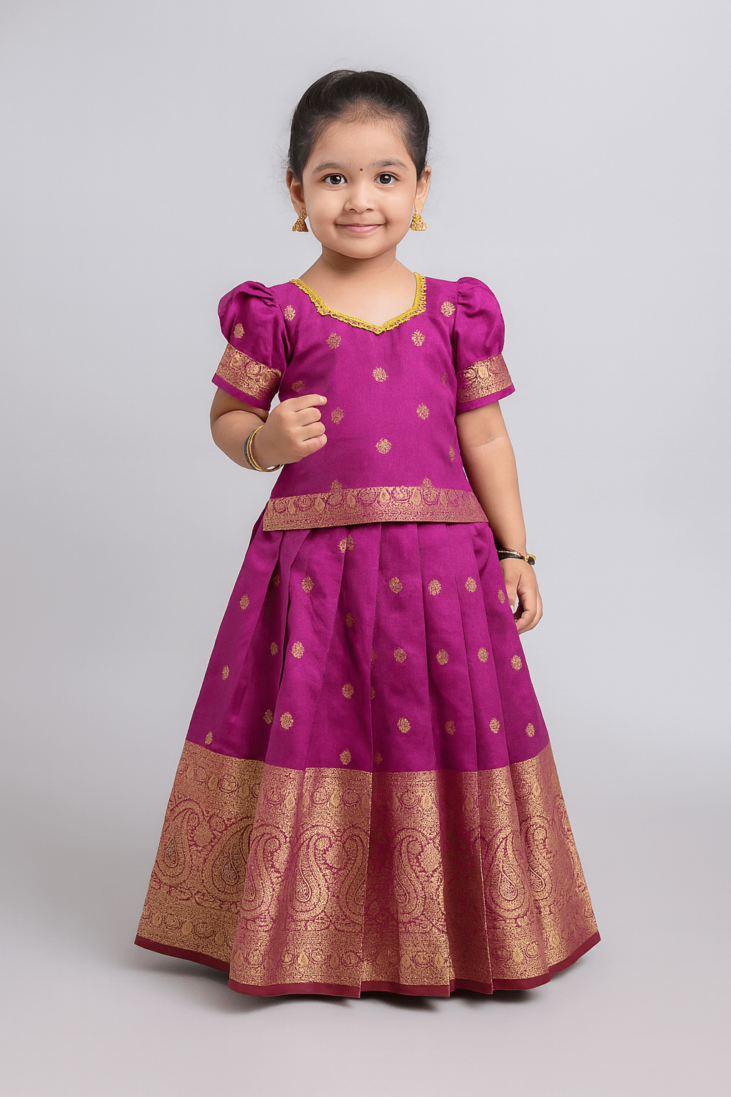 Kids Pattu Pavadai Purple Zari Border PPP1102 - Prince N Princess