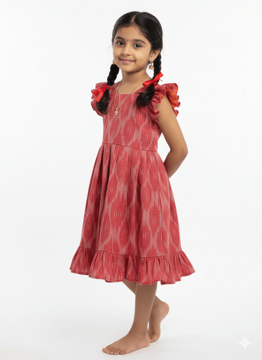 Kids peach Ikkat Cotton Frock CF392 - Prince N Princess