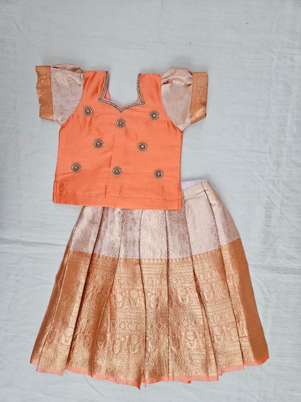 Kids Peach Traditional Aari Pattupavadai PPP1956 - Prince N Princess