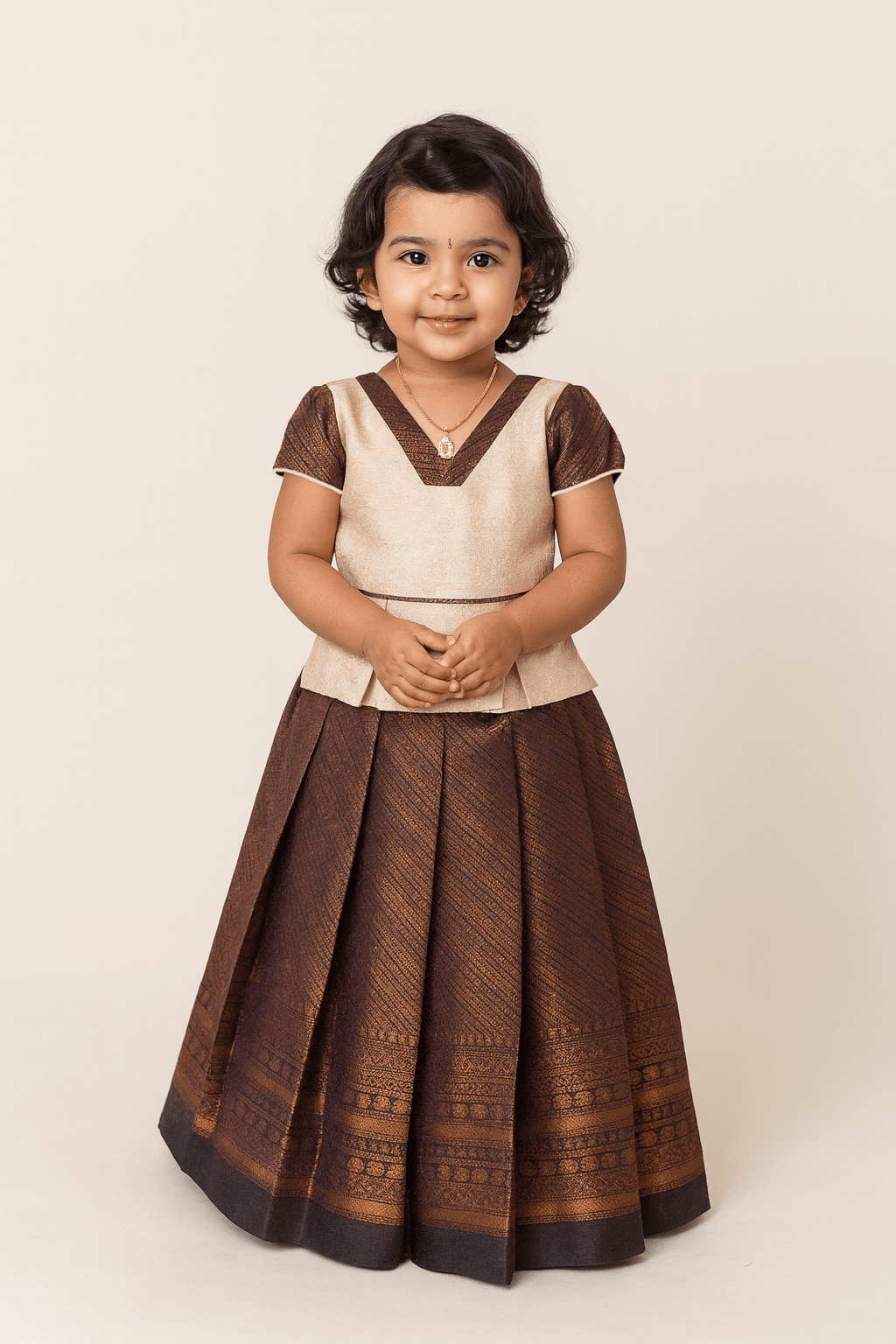 Kids Peach with Copper Traditional Pattupavadai PPP1751 - Prince N Princess