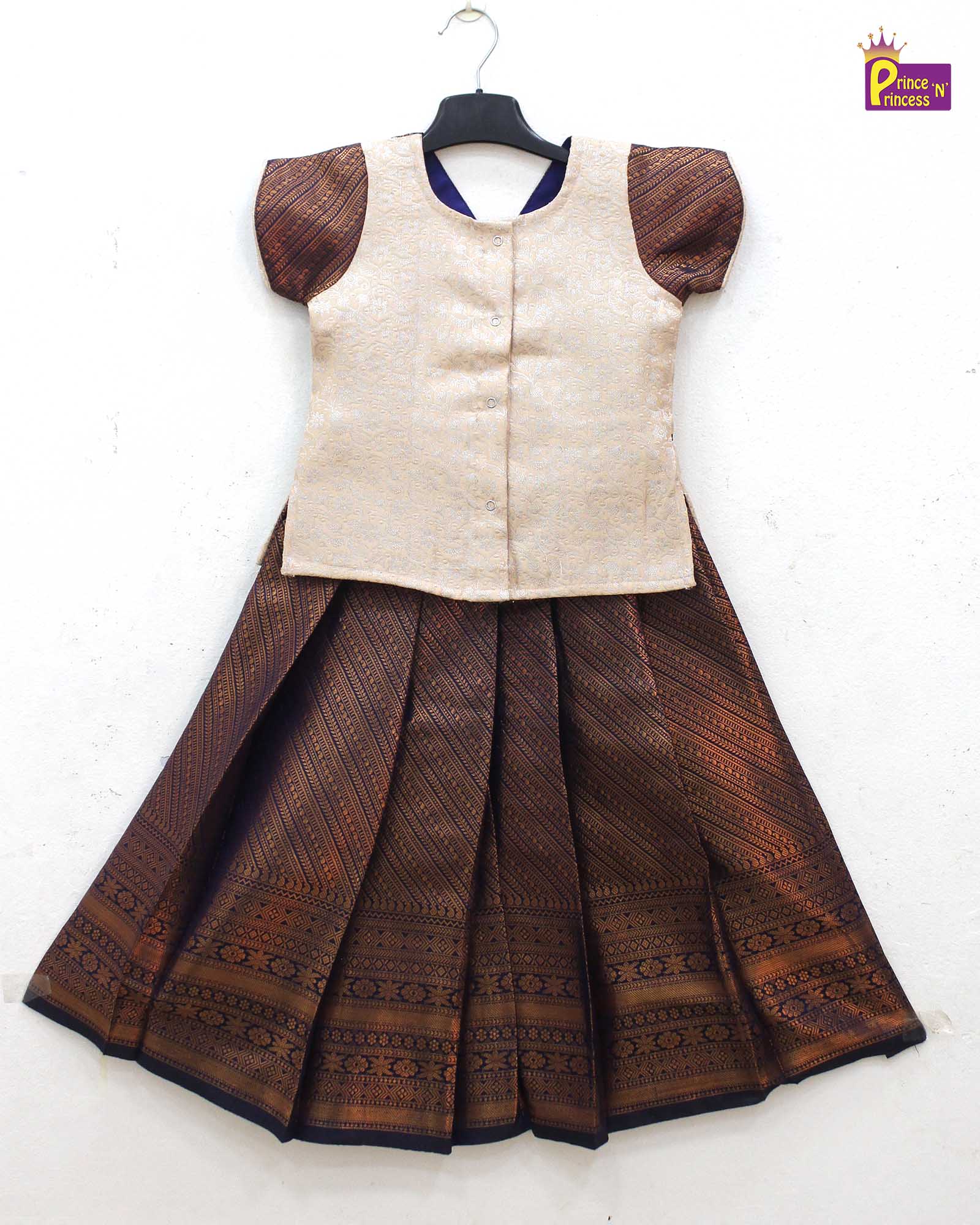 Kids Peach with Copper Traditional Pattupavadai PPP1751 - Prince N Princess