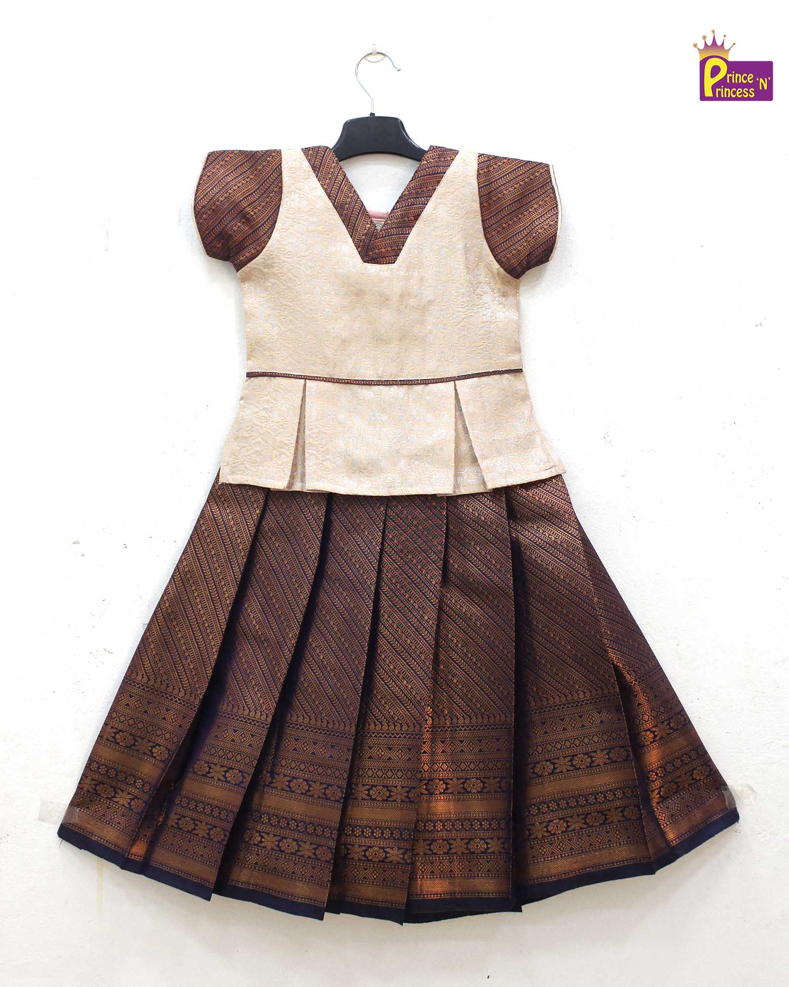 Kids Peach with Copper Traditional Pattupavadai PPP1751 - Prince N Princess