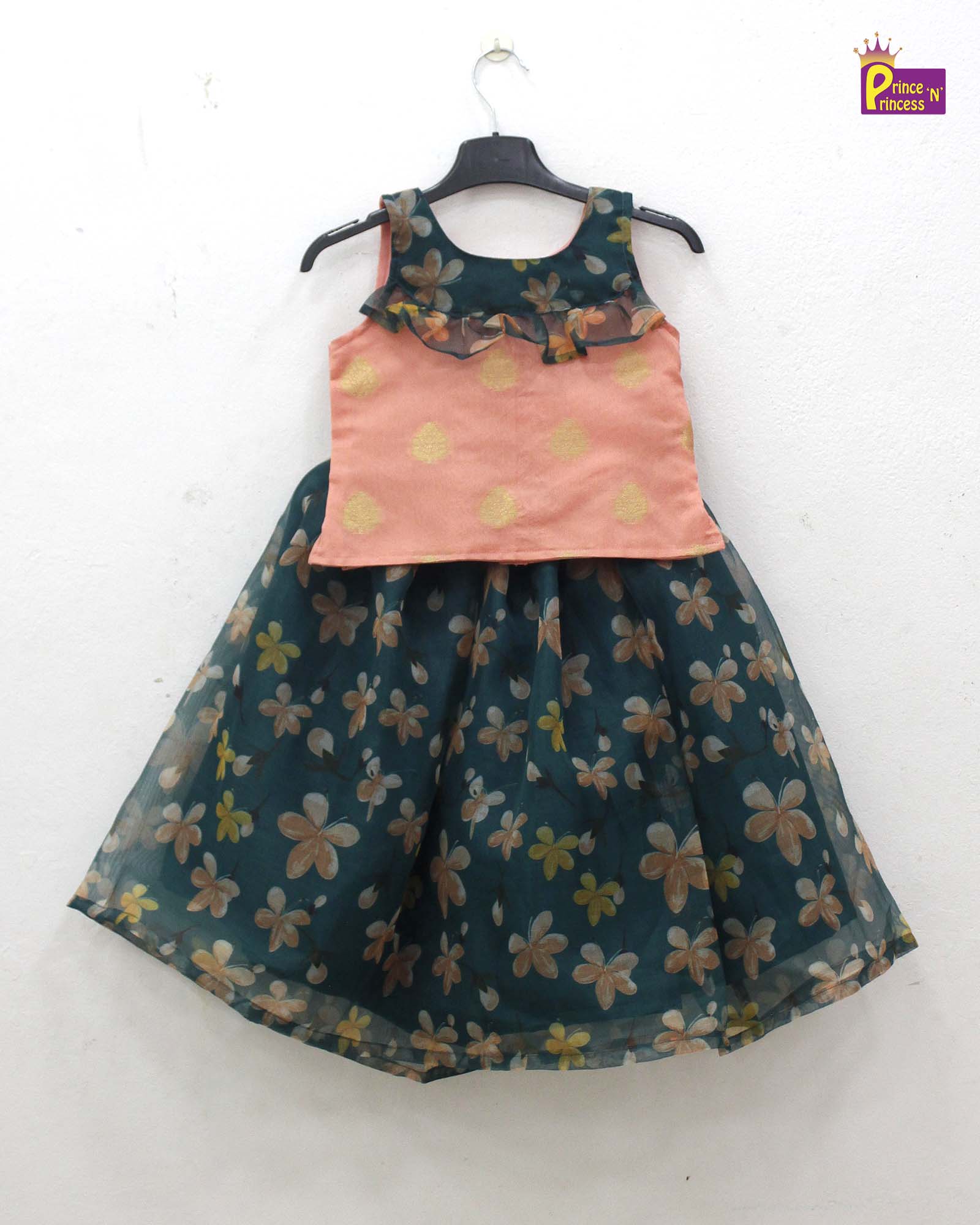 Kids Peach with Green Lehenga Choli LC257 - Prince N Princess