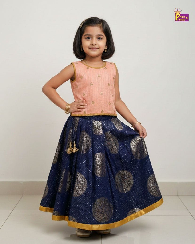 Kids Peach with Navy Emproidery Lehenga Choli LC294 - Prince N Princess