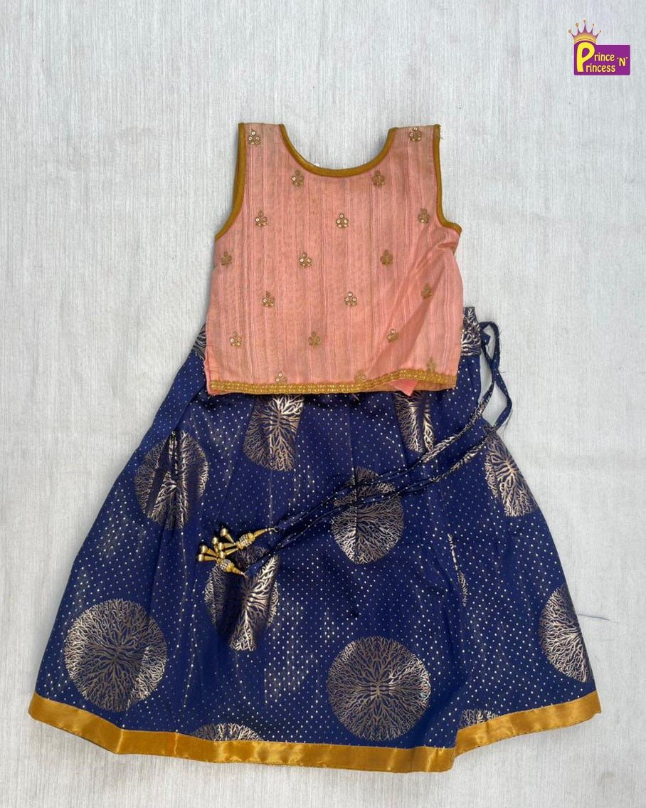 Kids Peach with Navy Emproidery Lehenga Choli LC294 - Prince N Princess