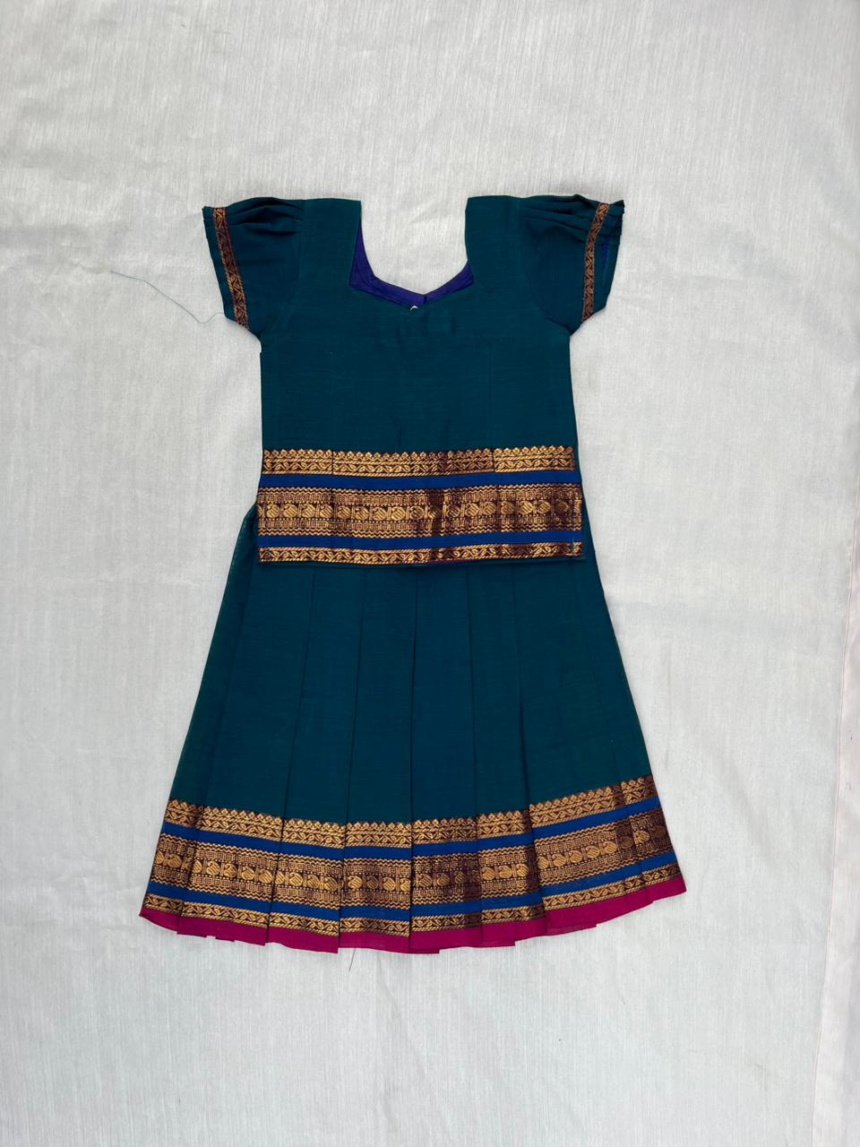 Kids Peacock blue Chettinad Cotton Traditional Pavadai Sattai PPP1963 for kids festival wear