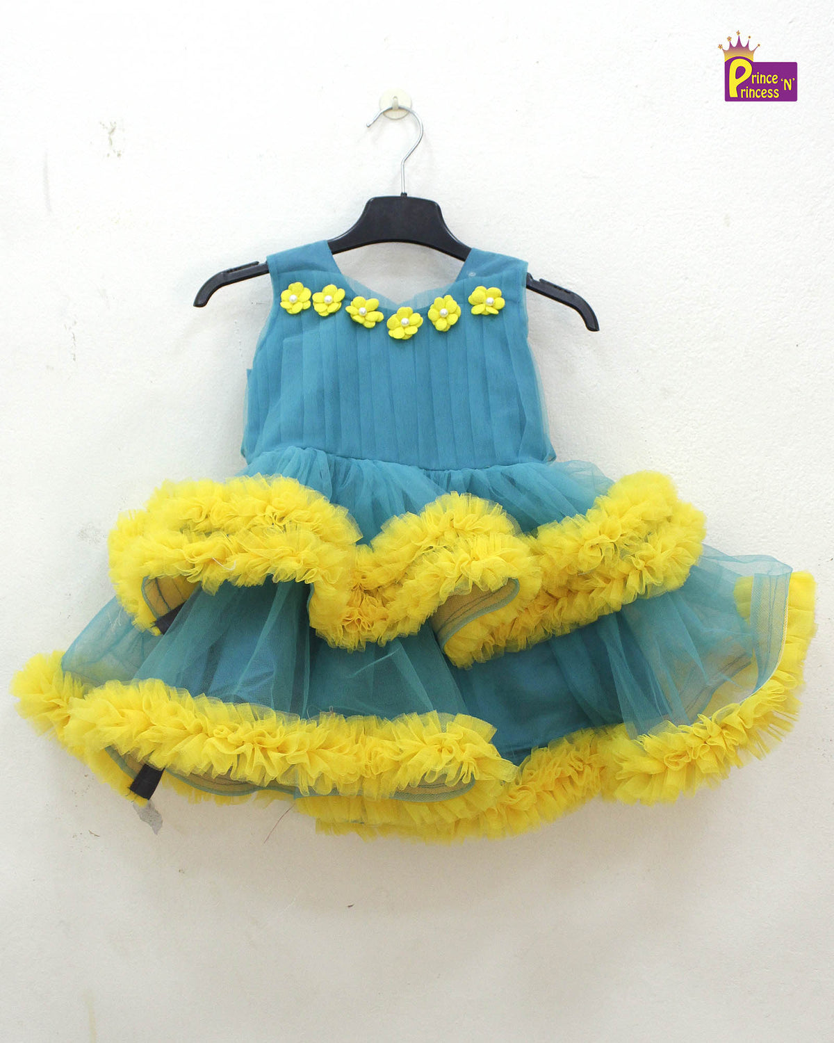 Kids Peacock Blue Yellow Party Frock BG210 - Prince N Princess
