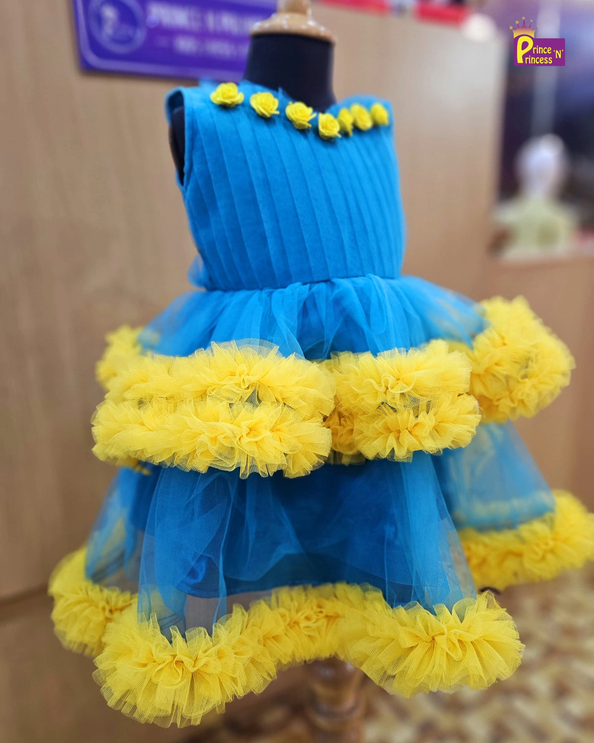 Kids Peacock Blue Yellow Party Frock BG210 - Prince N Princess