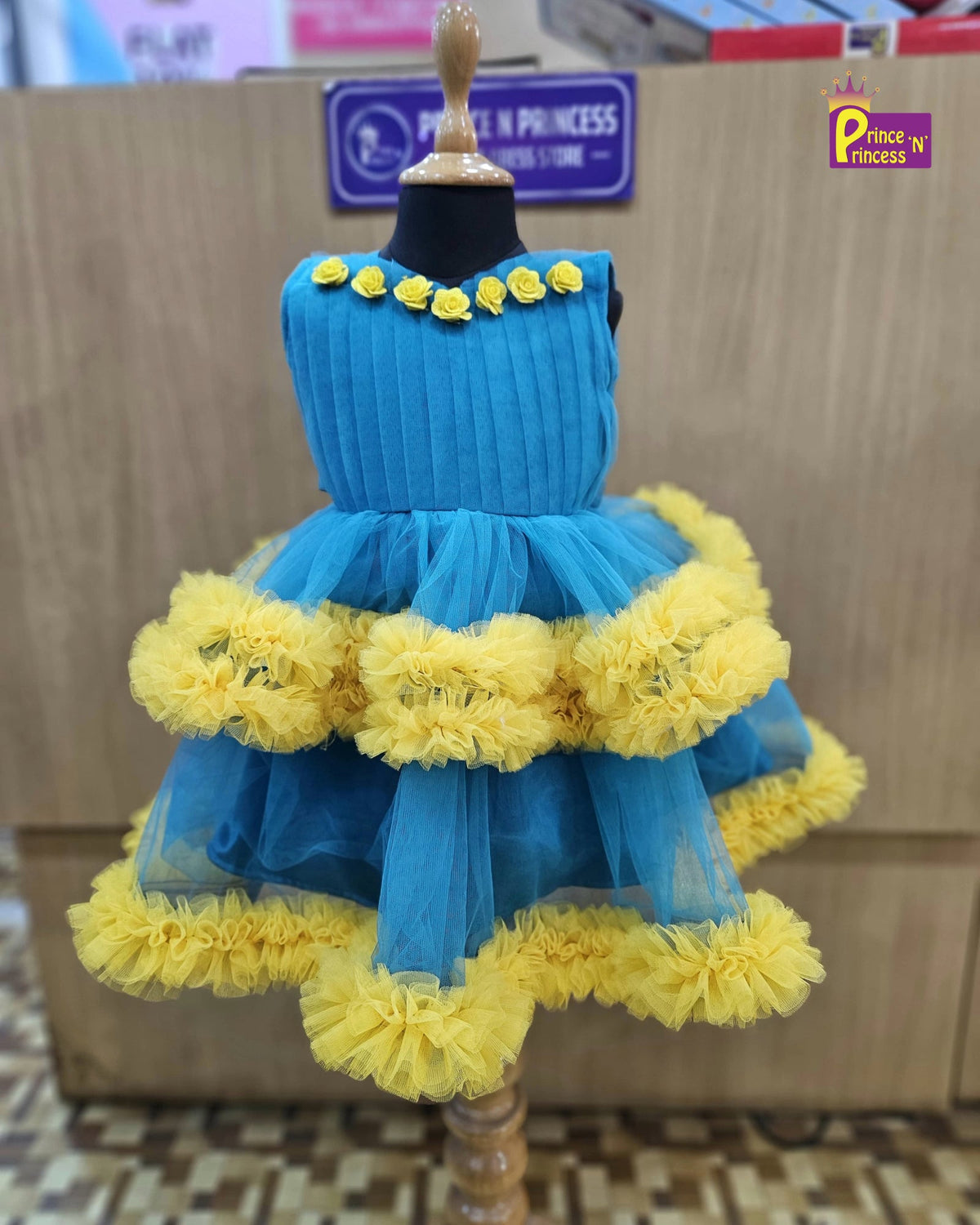 Kids Peacock Blue Yellow Party Frock BG210 - Prince N Princess
